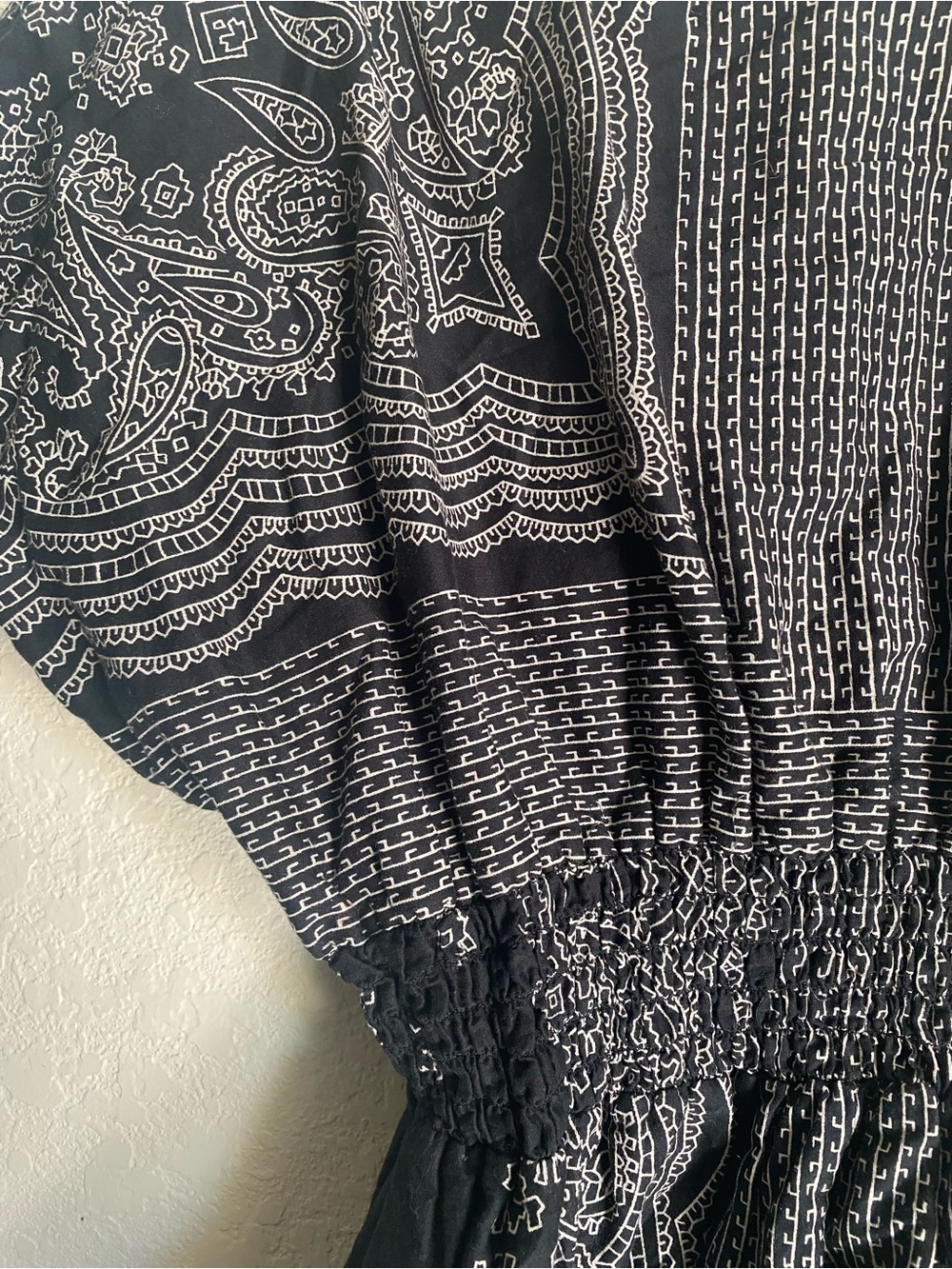 Blue Plate Black White Paisley Bandana Smocked Boho 100% Cotton Mini Dress M - Picture 8 of 8